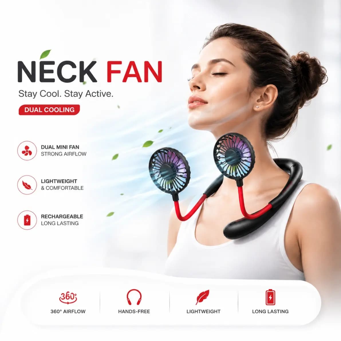 Portable Dual Cooling Neck Fan | Rechargeable Hands-Free Mini Fan for Summer
